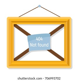 404 Not found page. Museum or gallery interior. Frame without a picture on the wall. Image does not exist. Wooden picture frame.