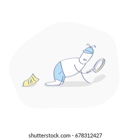 404 Page Concept, Not Found, Search Icon. Man Looking For Information Through Magnifying Glass. Isolated Vector Illustration.