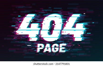 Efecto de fallo de 404 páginas, no se encontró el fondo vector de error de la pantalla del ordenador o del sitio web de Internet con ruido de píxel neón. TV estática, mala señal y texturas de señales perdidas con letras distorsionadas