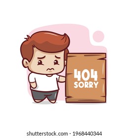 404 page layout with sad boy character