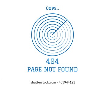 404 Page not found blue radar on white background. Concept Internet webpage illustration of 404 Page not found. Report that the page is not found. Vector