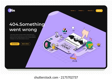 404 Page Not Found Concept 3d Isometric Outline Landing Page. Tech Support Solving Webpage Problem And Fix Disconnect Of Internet Site. Vector Web Illustration With Abstract Line Composition.