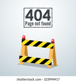 404 Page not found. Concept of Road Barrier.