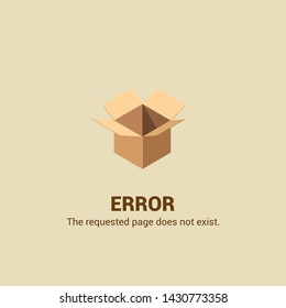 404 Page not Found Design Template. Open Empty Cardboard Box. 404 Error Page Concept. Link to Non-Existing Domain. Vector Illustration