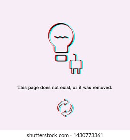 404 Page not Found Design Template. Plucked from the Socket, Glitch Effect. 404 Error Page Concept. Link to Non-Existing Domain. Vector Illustration