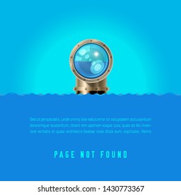404 Page not Found Design Template. Periscope with a Shiny Lens Over the Sea. 404 Error Page Concept. Link to Non-Existing Domain. Vector Illustration