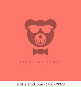 404 Page not Found Design Template. Teddy Bear in Hipster Glasses. 404 Error Page Concept. Link to Non-Existing Domain. Vector Illustration