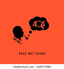 404 Page not Found Design Template. Sherlock Holmes Smoking a Pipe. 404 Error Page Concept. Link to Non-Existing Domain. Vector Illustration
