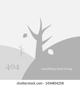 404 Page not Found Design Template. Dead Tree and Falling Leaves. 404 Error Page Concept. Link to Non-Existing Domain. Vector Illustration.