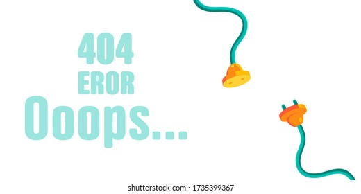 404 Page Not Found Error, a hand drawn vector doodle illustration of internet connection problem concept. Design for web page - disconnect banner for website. Concept plug and socket unplugged.