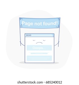 404 Page, Page Not Found Or Error Flat Line Illustration Concept. Cute Frustrated Webpage With Flag 