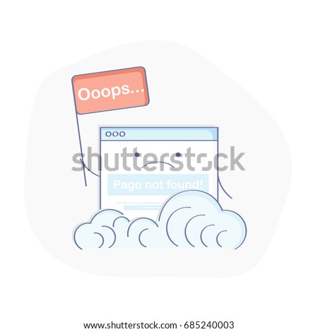 404 page, page not found or error flat line illustration concept. Frustrated browser window with flag 