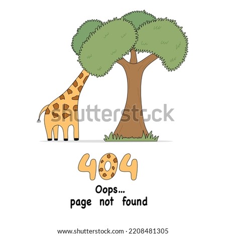 404 Page not found. The giraffe hid its head in a tree. Web surfing, web page search. Error. Illustration on an isolated background.