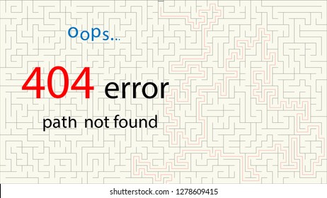 404 Page not found with labyrinth on a white background. Concept Internet webpage vector illustration of maze and 404 Page not found. Report that the page is not found.