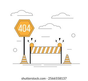 404 Page not Found Line Art. Website failure and online connection problems concept vector art