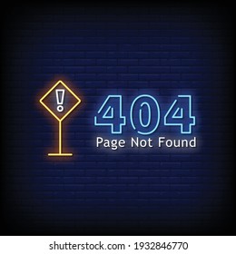 404 page not found Neon Signs Style Text Vector