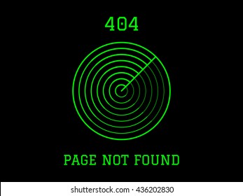 404 Page not found simple green radar on black background. Concept Internet webpage vector illustration of 404 Page not found. Report that the page is not found. Stock vector