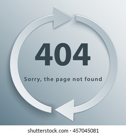 404 page not found template with two reboot round arrows in 3d, paper and origami style.
