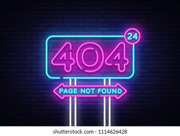404 page not found vector banner. 404 error design template, neon sign billboard, contemporary design design. Vector illustration