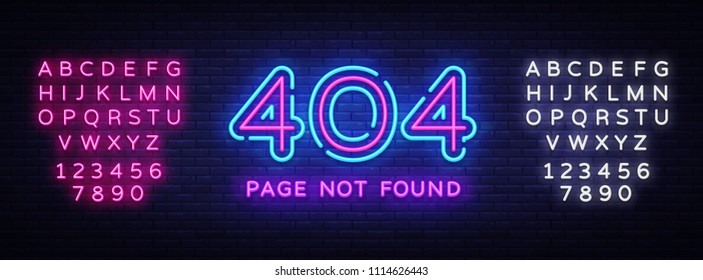 404 page not found vector banner. 404 error design template, neon sign billboard, contemporary design design. Vector illustration. Editing text neon sign