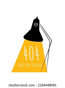 404 page not found, vector. System error, broken page.  Web Template. Popping window. Website 404 web failure. Trouble internet warning design. Desk light illustration