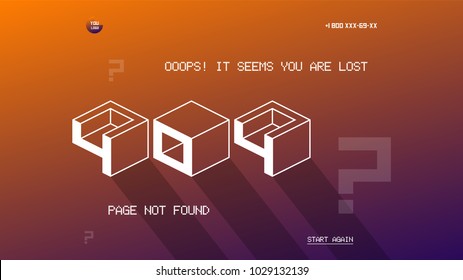404 page template with flat graphic illustration. Flat design vector 404 error page template for website. Creative 404 page design template on gradient background. Cool 404 error page design.