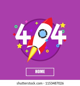 404 rocket error page background text. Found service information website graphic banner isolated. Oops not repair web vector wrong broken problem. Simple flat  concept failure cartoon warning message.