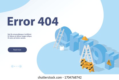404 site page is not found concept. Error failure landing page for website error/website is under construction. Construction site of website page in illustrator design.