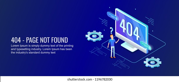 404 Symbol on computer screen - Page not found - 3D isometric vector illustration