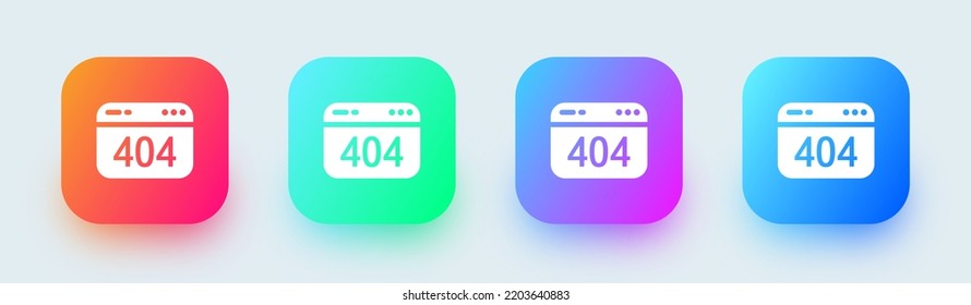 404 warning solid icon in square gradient colors. Error page signs vector illustration.
