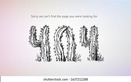 404 web page and error messege, cactus and desert landscape