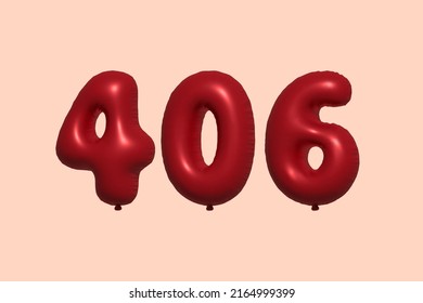 406 3d number balloon made of realistic metallic air balloon 3d rendering. 3D Red helium balloons for sale decoration Party Birthday, Celebrate anniversary, Wedding Holiday. Vector illustration