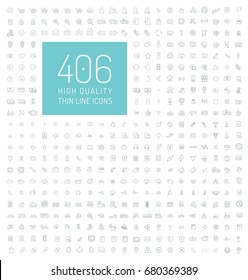 406 high quality universal thin line icons