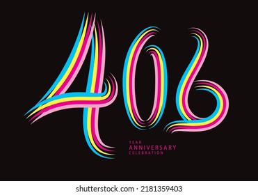 406 number design vector, graphic t shirt, 406 years anniversary celebration logotype colorful line,406th birthday logo, Banner template, logo number elements for invitation card, poster, t-shirt.
