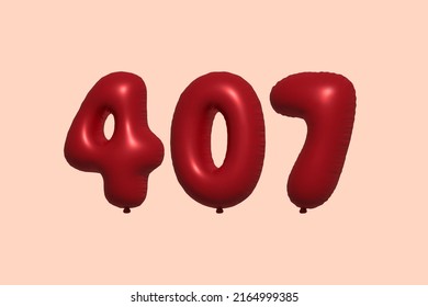 407 3d number balloon made of realistic metallic air balloon 3d rendering. 3D Red helium balloons for sale decoration Party Birthday, Celebrate anniversary, Wedding Holiday. Vector illustration