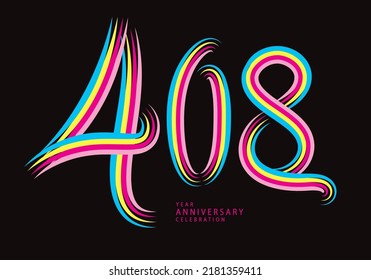 vector de diseño de 408 números, camiseta gráfica, celebración de 408 años línea colorida logotipo de tipo logotipo, logo de 408º cumpleaños, plantilla de pancarta, elementos de número de logotipo para tarjeta de invitación, afiche, camiseta.