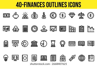 40-Finanzen Umrisse Symbole Set Vektorpaket