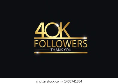 40K, 40.000 Followers Celebration Logotype. Anniversary Logo With Golden And Spark Light White Color Isolated On Black Background, Vector Design For Celebration, Instagram, Twitter - Vector