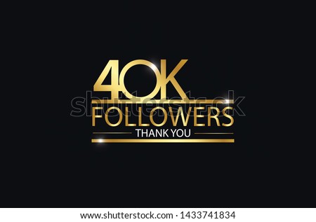 40K, 40.000 Followers celebration logotype. anniversary logo with golden and Spark light white color isolated on black background, vector design for celebration, Instagram, Twitter - Vector