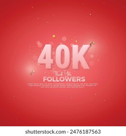 40K Follower celebration, 40K Pink Number on Red background with sparkling confetti, Thank you followers, 40K online social festive banner, 41K