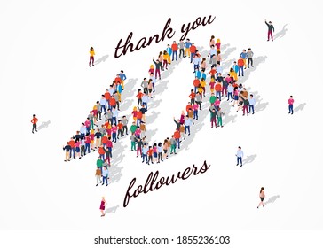 40K Followers. Group of business people are gathered together in the shape of 40000 word, for web page, banner, presentation, social media, Crowd of little people. Teamwork.