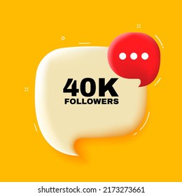 40 mil seguidores. Burbuja de voz con texto de 40.000 seguidores. 3 quinquies ilustración. Estilo de arte pop. Icono de línea de vector para negocios y publicidad