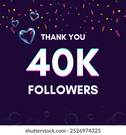 Plantilla de texto "40k followers" para dar las gracias después de lograr el hito en los sitios de redes sociales.