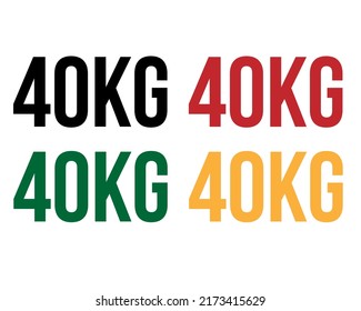 40 kg de texto. Vector con valor en kilogramos negro, rojo, verde y naranja sobre fondo blanco.