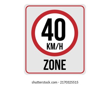 40km h speed limit zone. Vector illustration.