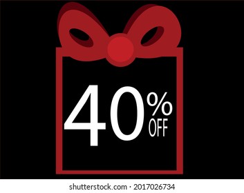 40%off present with red bow and black background and white element