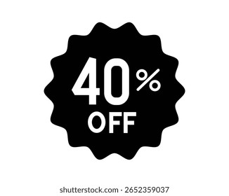 40%OFF gráfico de emblema preto promocional para vendas e emblema de desconto, arquivo EPS vetor.
