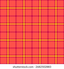 40s check plaid background, art fabric vector tartan. Store texture textile seamless pattern in red and orange colors palette.