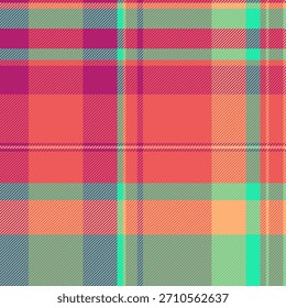 40s plaid vector texture, tattersall textile background pattern. Abstract check seamless tartan fabric in red and teal colors palette.