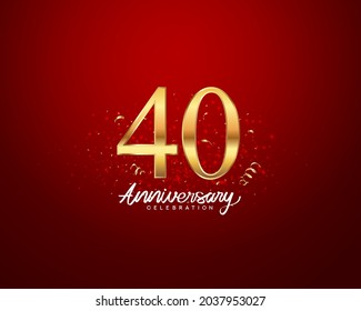 40th anniversary background with 3D number illustration golden numbers and Anniversary Celebration text with golden confetti on red background.